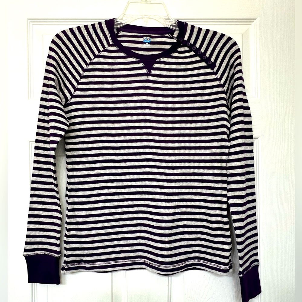 Women’s thermal purple and white strip shirt